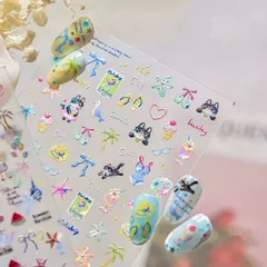 匿名配送⭐︎ネイルシール　3D立体　ネコ　黒猫　ビーチ　夏　海　ヒトデ　かもめ　5122