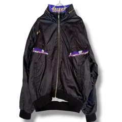 90s OLD asics オールドアシックス ナイロンジャケット RECORDER刺繍 日本製 Lサイズ ブラック パープル