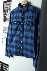 (S) Abercrombie アバクロンビー シャツ シャツ 使用感 CHECK ブルー-16366