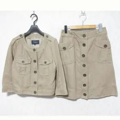 美品 BURBERRY LONDON バーバリーロンドン リネンコットン ノーカラージャケット スカート セットアップ サイズ40/38 ブラウン レディース 古着 中古 USED