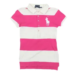 美品 RALPH LAUREN ラルフローレン コットン 半袖 ポロシャツ ボーダー ロゴ 刺繍 トップス カットソー XS 白 ホワイト ピンク レディース 古着 中古 USED