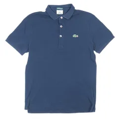 美品 LACOSTE ラコステ コットン 半袖 ポロシャツ トップス カットソー ロゴ ワンポイント ワッペン 4 紺 ネイビー メンズ 古着 中古 USED