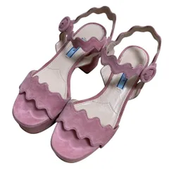 美品 PRADA プラダ スエード スカラップ サンダル サイズ36 1/2 約23.5cm ピンク レディース 古着 中古 USED