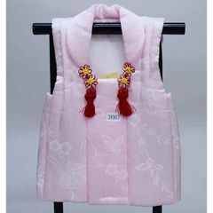 七五三 三歳 女児 被布コート 単品 正絹 日本製 薄ピンク地 NO36907