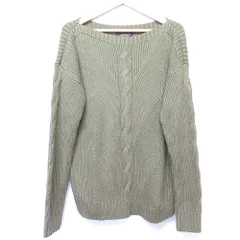 未使用 LAUREN RALPH LAUREN ローレンラルフローレン ボートネック ケーブルニットトップス セーター Mサイズ カーキ  レディース 古着 中古 USED