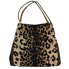 美品 COACH コーチ レオパード柄 ナイロン レザー トートバッグ ハンドバッグ 25209 ベージュ系 レディース 古着 中古 USED