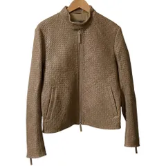 良品 EMPORIO ARMANI エンポリオアルマーニ イントレチャートレザー シングルライダースジャケット サイズ48 モカブラウン メンズ 古着 中古 USED