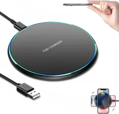 ワイヤレス充電器 Qi認証 置き型充電器 最大15W出力 USB Type-Cポート 軽量 置くだけ充電 i-Phone17/16/15/14/13/12 シリーズ/Xs/AirPods2/AirPods Pro 他のQi対応の機種（ブラック）