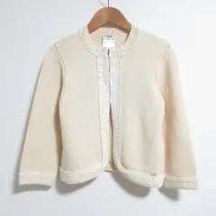良品 CHANEL シャネル 07C ココマーク スパンコール ニットカーディガン ボレロ P30293 サイズ40 アイボリー レディース 古着 中古 USED