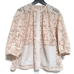 美品 Drawer ドゥロワー パッチポケット レース ブルゾン ノーカラージャケット ピンクベージュ レディース 古着 中古 USED