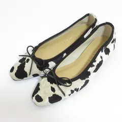 未使用 25AW LE TALON ルタロン フレンチスクエアバレエ 牛柄 フラットシューズ パンプス 23.5cm ベージュ ブラック レディース 古着 中古 USED