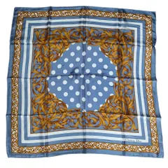 新品同様 Christian Dior クリスチャンディオール シルク100％ ドット柄 大判スカーフ ブルー レディース 古着 中古 USED