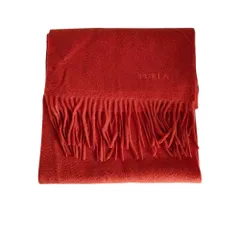 未使用 FURLA フルラ カシミヤ100％ ロゴ刺繍 フリンジマフラー ストール オレンジ レディース 古着 中古 USED