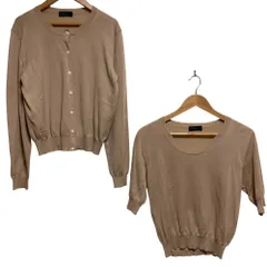 美品 MARGARET HOWELL マーガレットハウエル カシミヤニット カーディガン 半袖 プルオーバー アンサンブル サイズ2 ベージュ レディース 古着 中古 USED