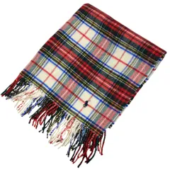 美品 RALPH LAUREN ラルフローレン チェック ウール フリンジ 大判 ストール マフラー レッド系 マルチカラー レディース 古着 中古 USED