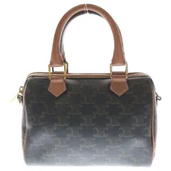 CELINE (セリーヌ) トリオンフ PVC レザー 2WAY スモール ハンド ショルダー ボストンバッグ ゴールド金具 ブラウン