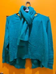 【H1-89】◇ ichi　サイズ不明　プルオーバー＆ストール　ターコイズ