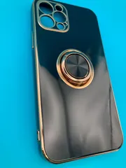 iPhone12 Pro ケース ブラック×ゴールド 光沢リング付き 6.1インチ対応