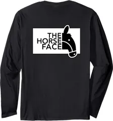 送料無料 バックプリント100%コットン  「ザ・ホース・フェイス」面白い長袖Tシャツ メンズ  レディース　かわいい　ユーモア　パロディ 柔らかい肌触り オシャレ 快適 丸襟 軽い  服 通勤 部屋着  春秋