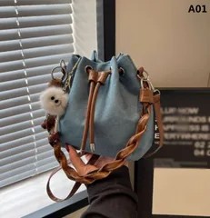 おしゃれでカジュアルなデニムショルダーバッグ 通勤 斜めがけ バケツバッグ