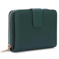 【新着商品】2つ折り スキミング防止 2つ折り コンパクト 軽量 軽い 多機能 小銭入れ 人気 ミニ財布 (グリーン) 本革 レディース 財布
