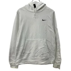 NIKE ロゴスウェット パーカー M ホワイト ブラック ナイキ プルオーバー 刺繍ワンポイント フーディー 無地スウェット 秋物 a712-5461