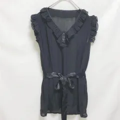 M 【美品】ノースリーブブラウス チュニック  S〜M相当 ブラック 黒 セットキャミソール付 春夏秋 フリルとウエストリボンが大人可愛い上品シフォン素材♡ T736_2404/124 2404/047