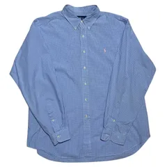 ラルフローレン ボタンダウンシャツ チェック柄 ギンガムチェック ピンク ブルー ポニー 刺繍ロゴ 2XL クラシックフィット カジュアルシャツ メンズ 古着 長袖