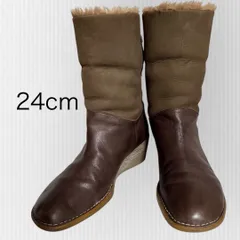 【カンペール】24cm レザー　ミドルブーツ　スエード　ファーブーツ　ブラウン　ヒール