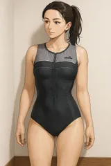 H427セールは1月末まで！訳ありエレッセ♪日本製♪モノトーンカラー切り替え前ジッパー女子スポーツ水着♪フィットネスやトレーニングや撮影用にも♪サイズO