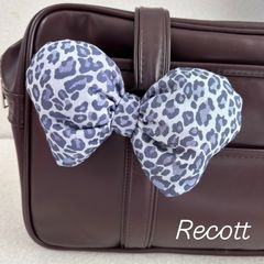 スクバに！ ヒョウ柄 グレー リボン ヘアゴム  JK 平成 デカリボン