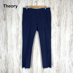 Theory セオリー ストライプ 総柄 センタープレス リネン スラックスパンツ ネイビー メンズ ビッグサイズ XLのサムネイル