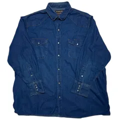 デニム ウエスタンシャツ フォージ ワークウェア ポケット スナップボタン 作業着 ブルー 2XL オーバーサイズ メンズ 古着 長袖
