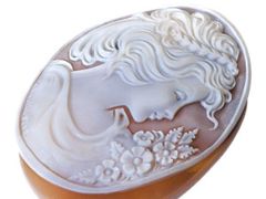 女性と小鳥　シェル　カメオ　ルース ジュエリー極】上品な女性と小鳥の彫刻 高級シェルカメオルース 50.1