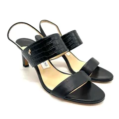 JIMMIY　JHOO　ジミーチュウ　サンダル　レザー　クロコ型押し　ブラック　37　ヒール　レディース　靴