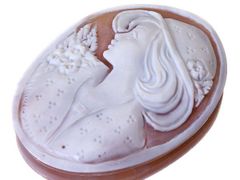 ジュエリー極】上品な女性と小鳥の彫刻 高級シェルカメオルース 50.1