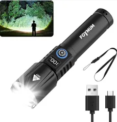 懐中電灯 強力 TypeC急速充電 超高輝度フラッシュライト 小型 軽量 ズーム可能 LED懐中電灯 IPX6防水 多機能 5つのモード 3000lm 最大照射距離600m 磁石付き 電池残量表示 アルミ合金製 耐衝撃 防災 散歩 犬の散歩 アウトドア作業用