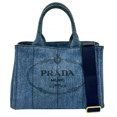PRADA 極美品 プラダ カナパ ミニ デニム トライアングル 2way トートバッグ ショルダーバッグ 1BG439 ブルー ネイビー ブラック ロゴ CANAPA DENIM 三角プレート ハンドバッグ Y2K Aランク 鑑定済 中古 プラダバッグ