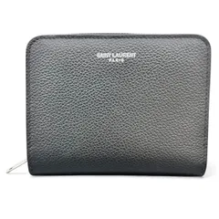 SAINT LAURENT 極美品 サンローラン ラウンドジップ コンパクトウォレット 二つ折り財布 668319 レザー ブラック ラウンドファスナー ミニ メンズ ユニセックス イヴサンローラン YSL Aランク 中古 鑑定済 サンローラン財布