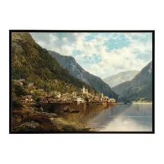 【A0サイズ（約84x119cm）】【bn-poster-5919】ポスター フレーム付き 名画 絵画 フレーム付き ハルシュタット湖 インテリア 自然風景  横