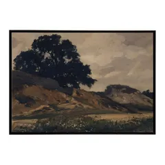 【B2サイズ（約51x73cm）】【bn-poster-5956】ポスター フレーム付き 名画 絵画 フレーム付き 大きな木のある丘陵地帯 インテリア 自然風景  横