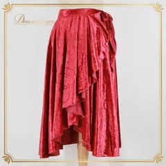 社交ダンス 衣装 スカート レッド系 チャコット Chacott 赤 金 巻きスカート ベロア 光沢 高級感 上品 レッスン 練習 かわいい 紐 ダンス衣装 柔らかい生地 ひらひら ゴールド系