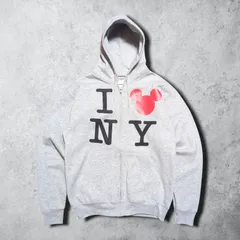 I LOVE NY NEWYORK MICKEY ミッキー Disney ディズニー  アイラブニューヨーク 90s 00s スウェット ジップ パーカー グレー ハート ミルトン・グレイザー 絵文字 芸術 美術 アーティスト アメカジ ストリート