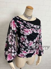 新品 社交ダンス 長袖 トップス 黒 ピンク バルーン袖 レッスン