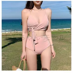 水着 ビキニ タンキニ 無地 ビキニ リボン ハイウエスト 体型カバー レディース ママ ラッシュガード 20代 30代 40代 上下セット ビキニ セ