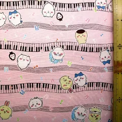 約108×40  8187  キャラクター 生地 布  ちいかわ（ ミュージック柄 ピンク系 )ちいかわ生地 ちいかわ 生地 なんか小さくてかわいいやつ ハチワレ うさぎ モモンガ LINEスタンプ