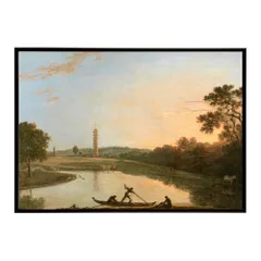 【A2サイズ（約42x59cm）】【bn-poster-6049】ポスター フレーム付き 名画 絵画 フレーム付き キューガーデンの塔と橋 インテリア 庭園風景  横