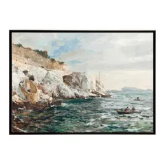 【B2サイズ（約51x73cm）】【bn-poster-6088】ポスター フレーム付き 名画 絵画 フレーム付き マルセイユのポン・ド・ラ・フォース＝モネイのコルニッシュ インテリア 海岸風景  横