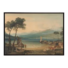 【B3サイズ（約36x51cm）】【bn-poster-6097】ポスター フレーム付き 名画 絵画 フレーム付き ジュネーブ湖とモンブラン インテリア スイス風景  横