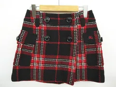 BURBERRY BLUE LABEL バーバリーブルーレーベル ミニスカート 巻きスカート ツイード チェック総柄 黒×赤 サイズ38 日本製 L0-1208-3